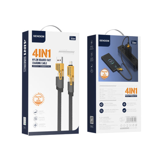 Daten- und Ladekabel USB-A / USB-C - Lightning / microUSB Sendem M84 2in1, 65W, 1m, Gelb