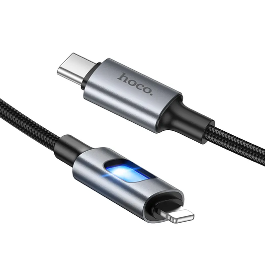 Daten- und Ladekabel USB-C - Lightning HOCO U144 Led, 27W, 1,2m, Schwarz