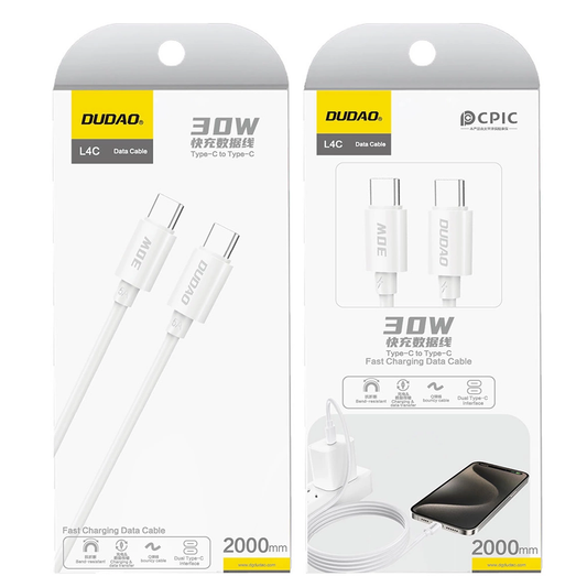 Daten- und Ladekabel USB-C - USB-C Dudao L4C, 30W, 2m, Weiß