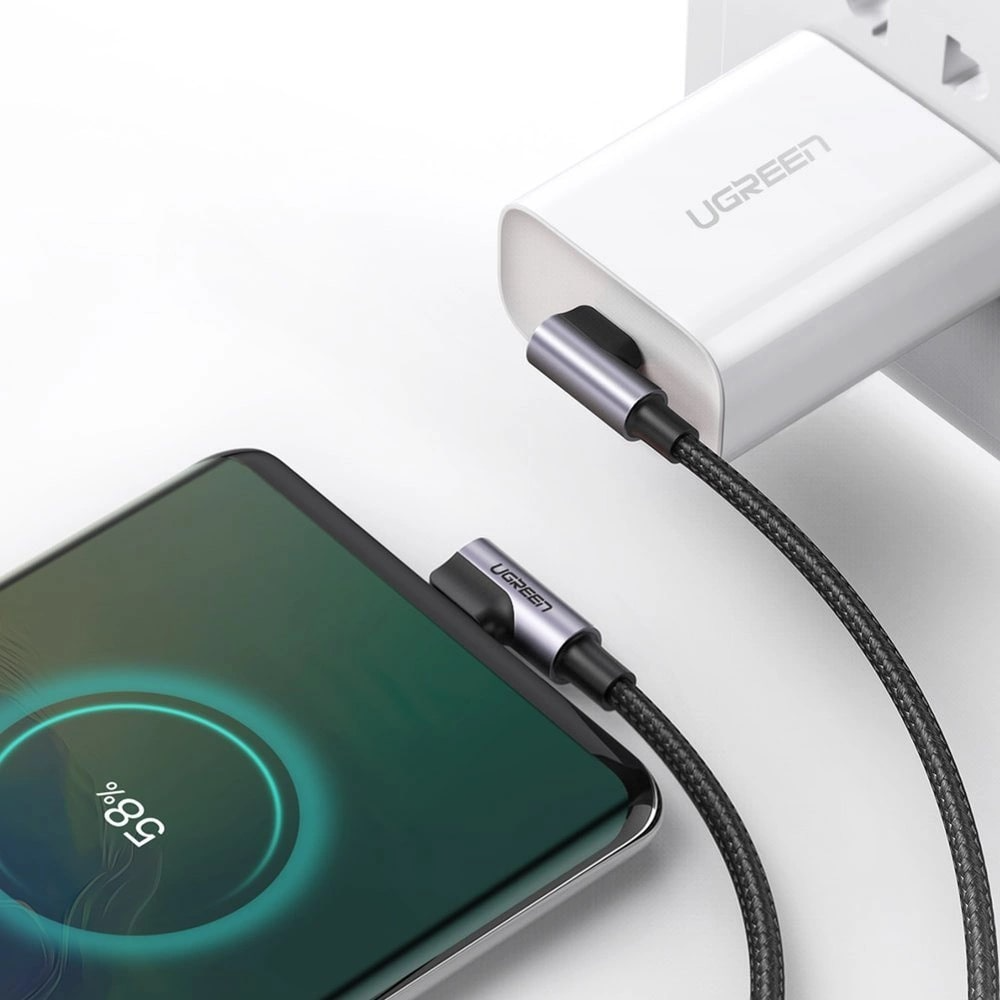 Daten- und Ladekabel USB-C - USB-C UGREEN US323 Angled, 60W, 2m, Schwarz