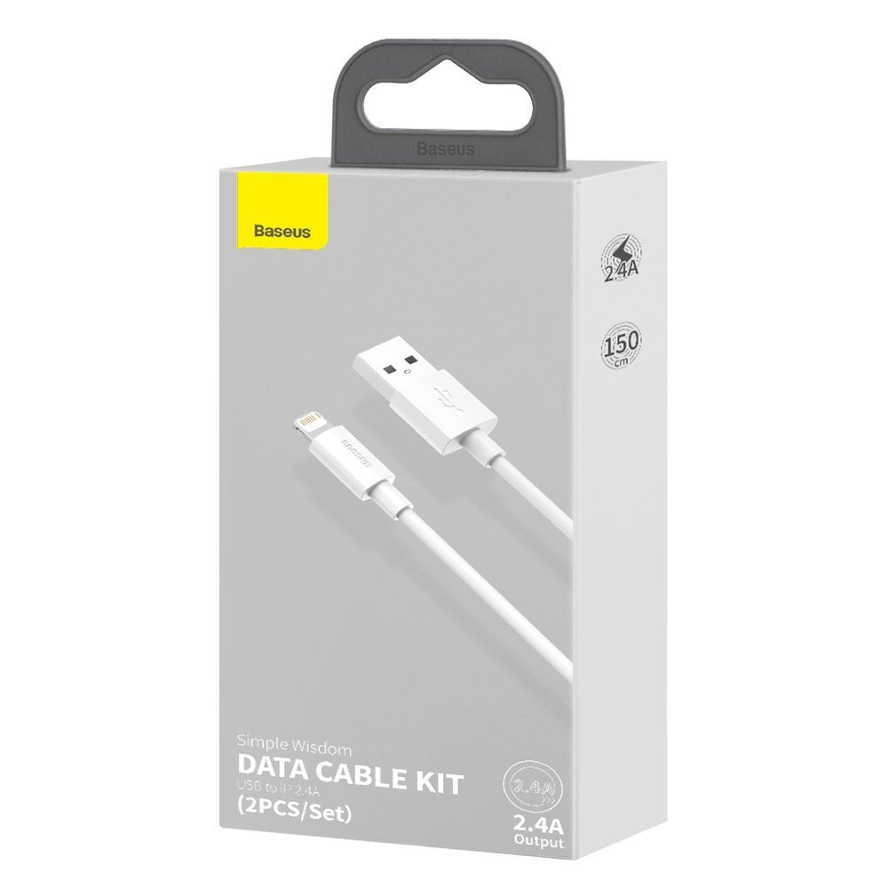 Baseus Simple Wisdom USB-A to Lightning Data and Charging Cable, 18W, 1.5m, Set of 2 pieces, White TZCALZJ-02