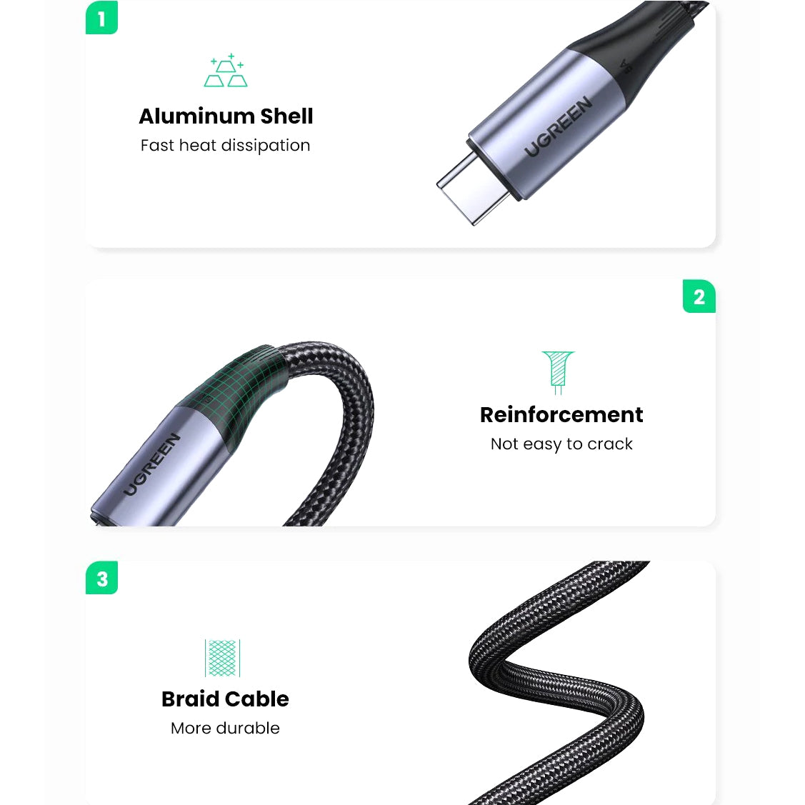USB-C Daten- und Ladekabel - USB-C UGREEN US355, 100W, 1m, Schwarz