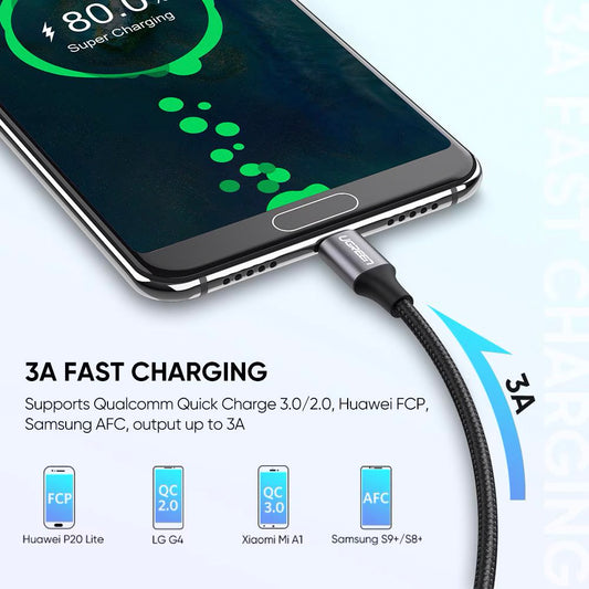 USB-A auf USB-C Daten- und Ladekabel UGREEN US288, 18W, 0.5m, Schwarz