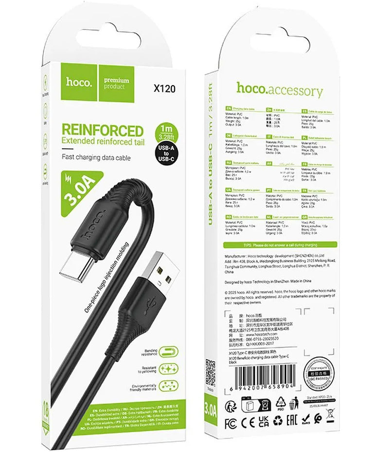 Daten- und Ladekabel USB-A - USB-C HOCO X120, 60W, 1m, Schwarz