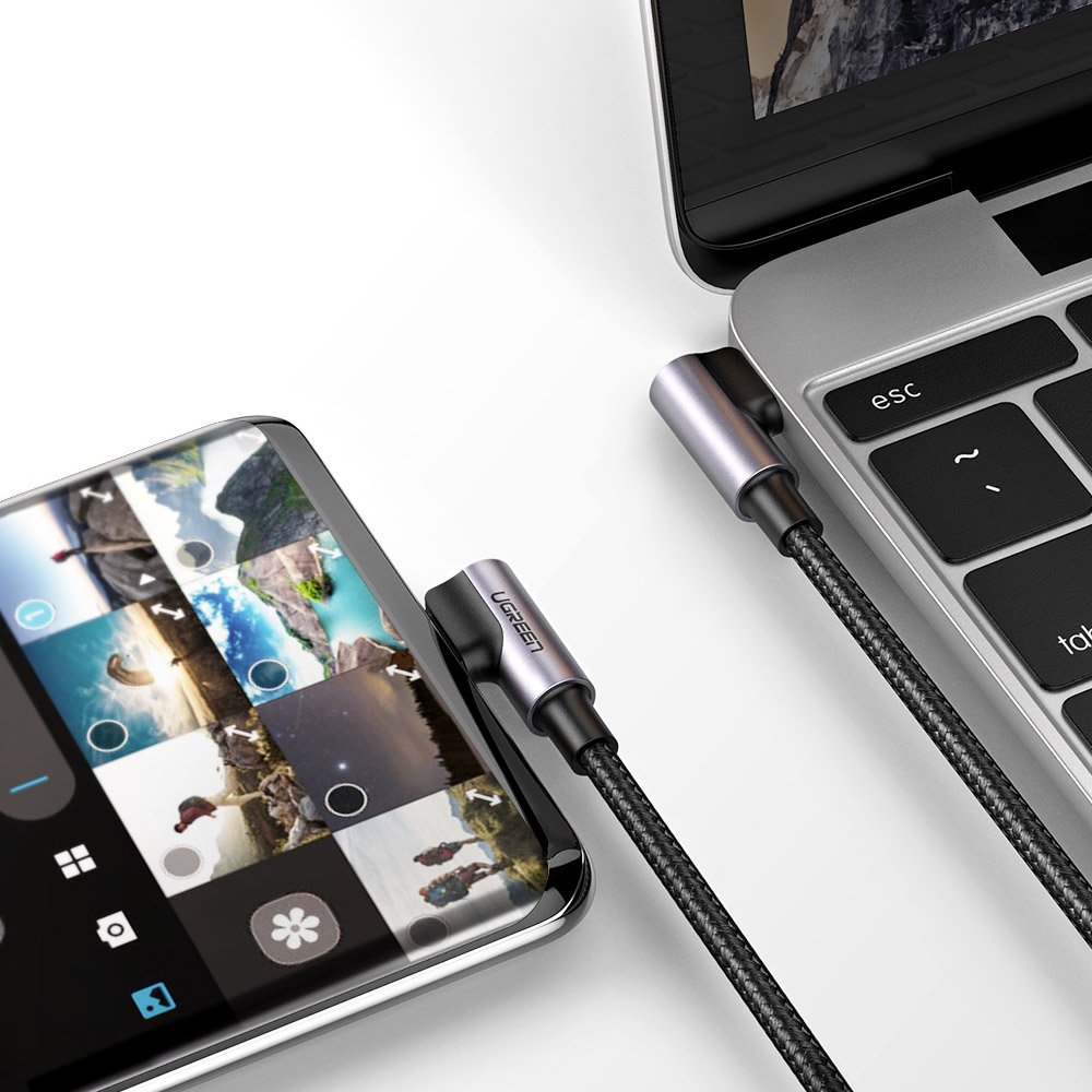 USB-C Data and Charging Cable - USB-C UGREEN US323 USB-C Angled, 60W, 1m, Black