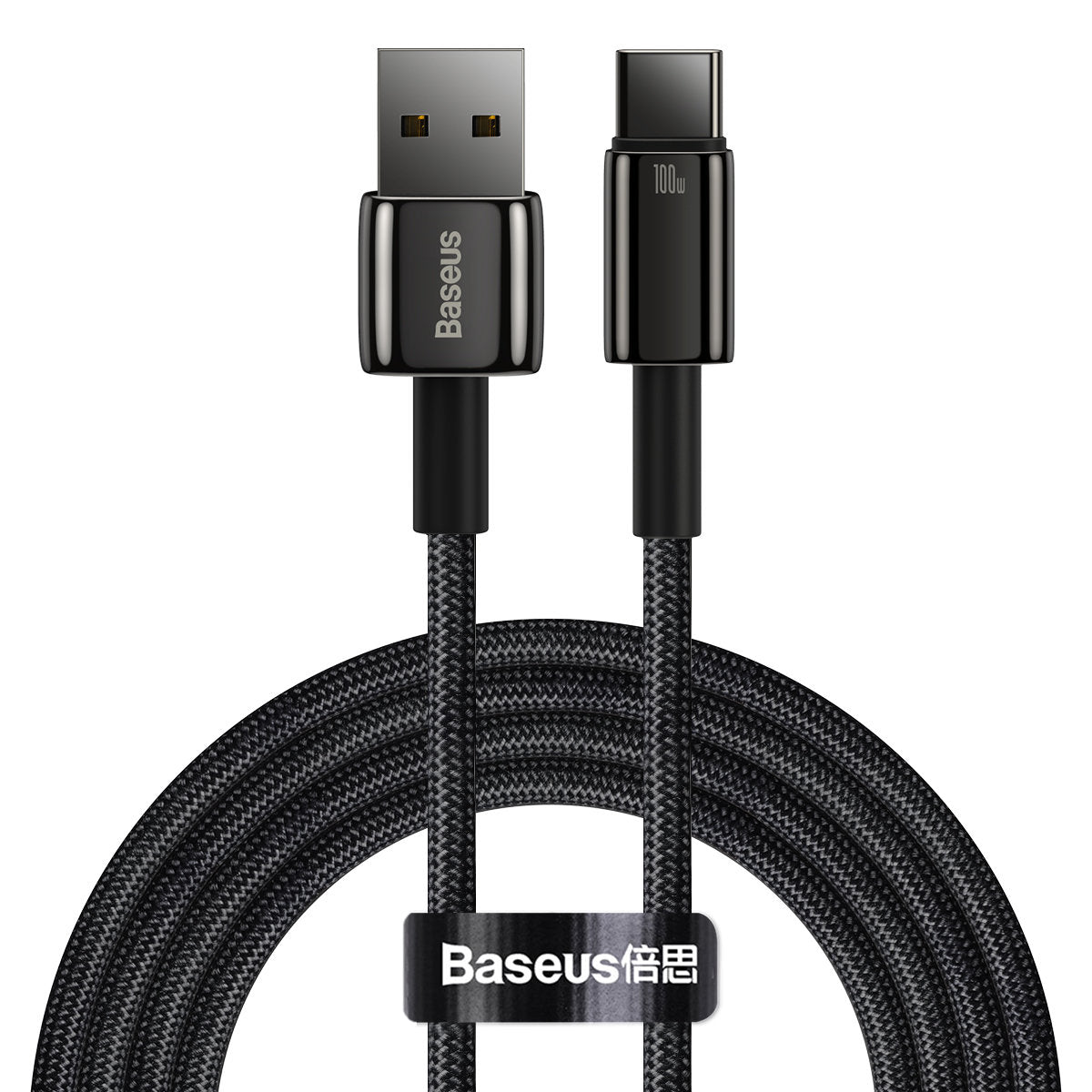 USB-A auf USB-C Baseus Tungsten Gold, 100W, 2m, Schwarz CAWJ00010101
