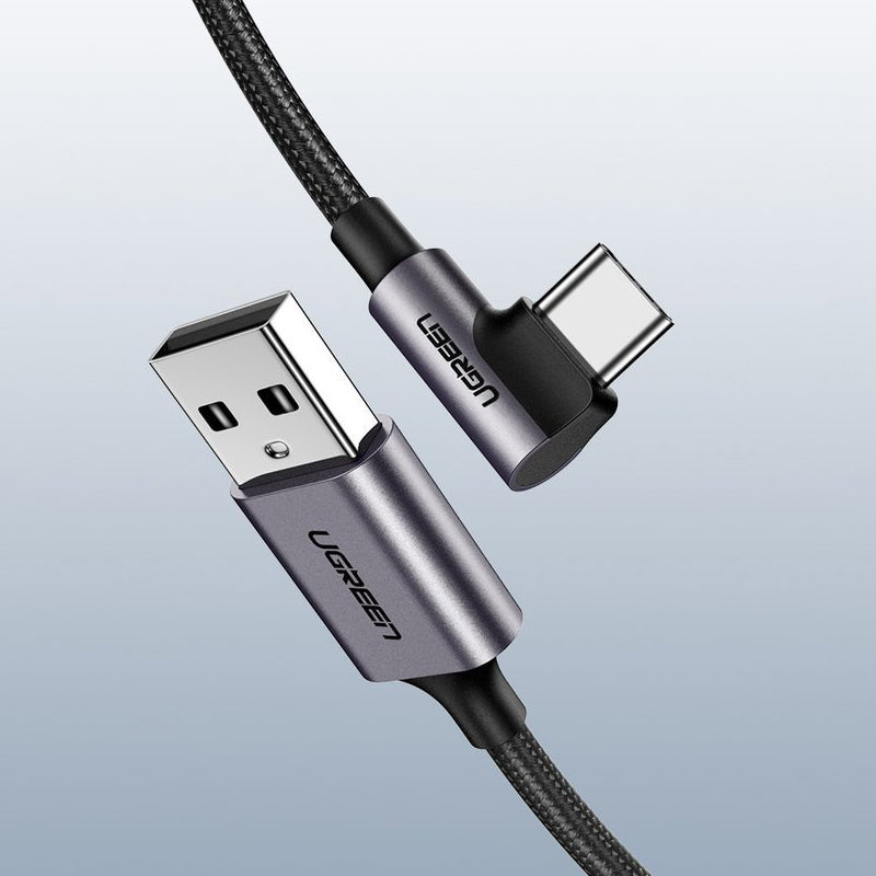 USB-A - USB-C Daten- und Ladekabel UGREEN US284 Angled, 18W, 3m, Grau