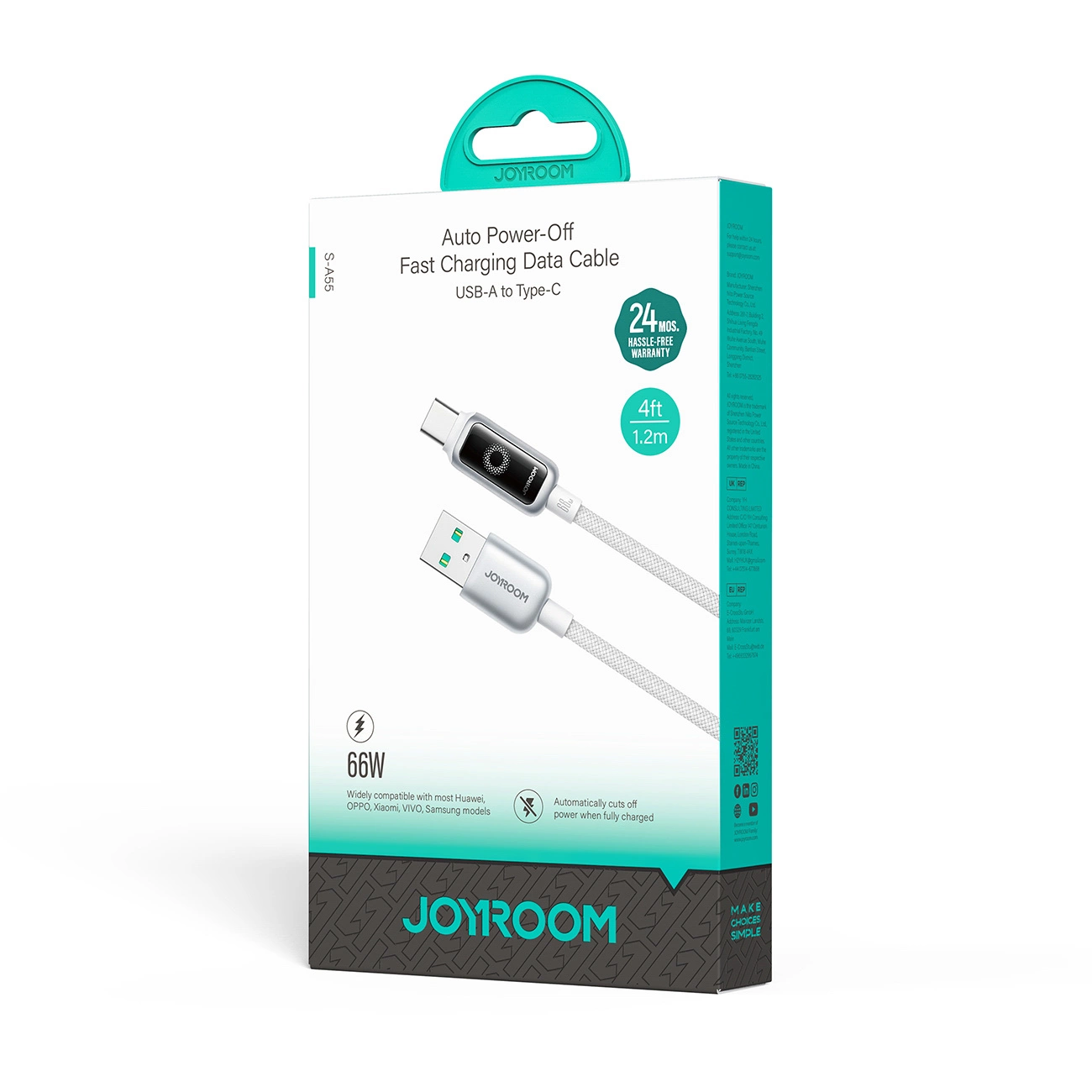 Daten- und Ladekabel USB-A - USB-C Joyroom S-A55 StarFlight Display, 66W, 1.2m, Weiß