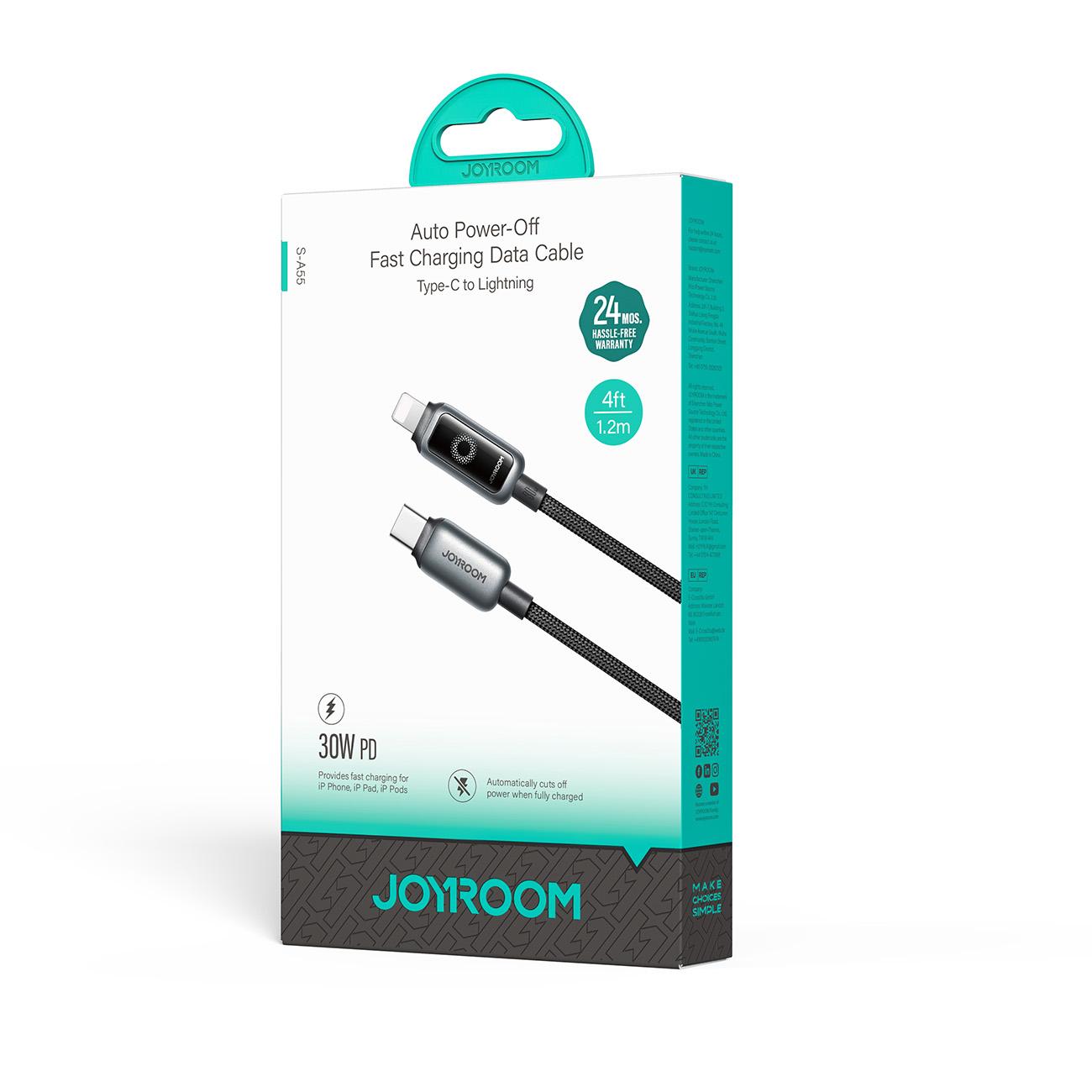 USB-C - Lightning Daten- und Ladekabel Joyroom S-A55 StarFlight Display, 30W, 1,2m, Schwarz