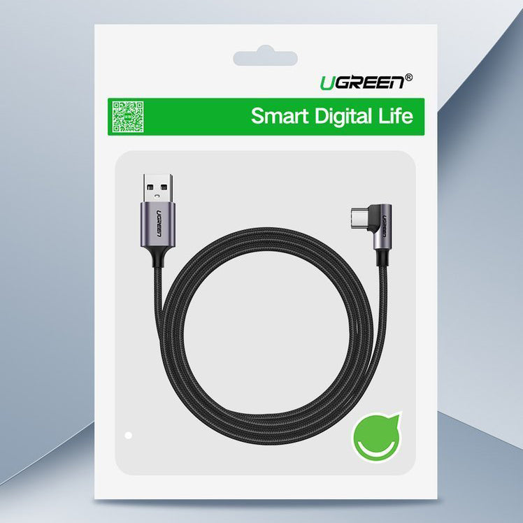USB-A - USB-C Daten- und Ladekabel UGREEN US284 Angled, 18W, 3m, Grau
