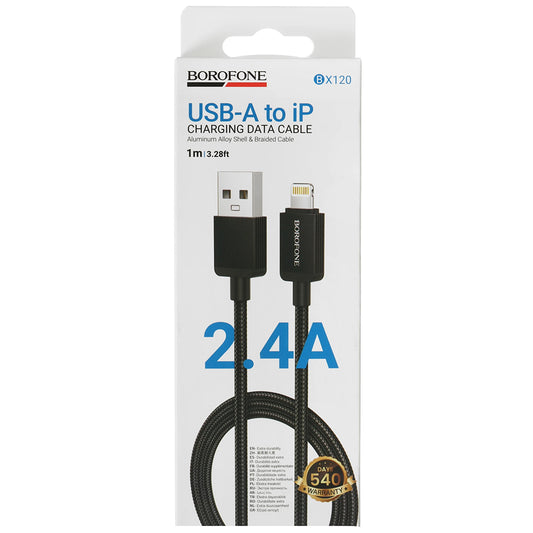 USB-A to Lightning Data and Charging Cable Borofone BX120 Placer, 18W, 1m, Black
