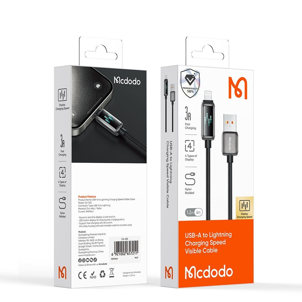 Daten- und Ladekabel USB-A - Lightning McDodo CA-5250 Display, 18W, 1.2m, Schwarz