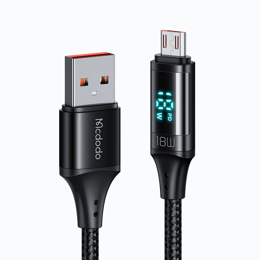 USB-A - microUSB Daten- und Ladekabel McDodo CA-1070 Display, 18W, 1.2m, Schwarz
