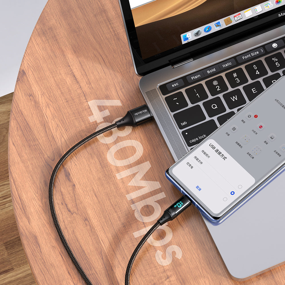 USB-A - microUSB Daten- und Ladekabel McDodo CA-1070 Display, 18W, 1.2m, Schwarz