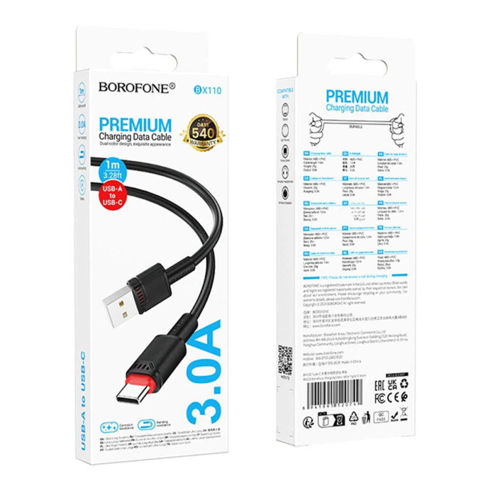 Daten- und Ladekabel USB-A - USB-C Borofone BX110 Beneficio, 18W, 1m, Schwarz