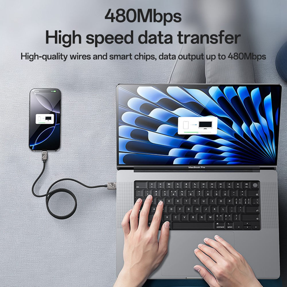 USB-A to USB-C Data and Charging Cable Yesido CA135C, 18W, 1.2m, Black