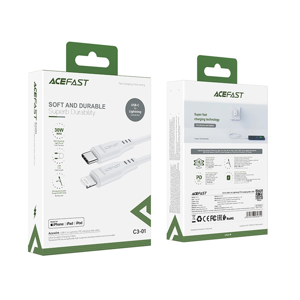 USB-C - Lightning Daten- und Ladekabel Acefast C3-01, 30W, 1.2m, Weiß
