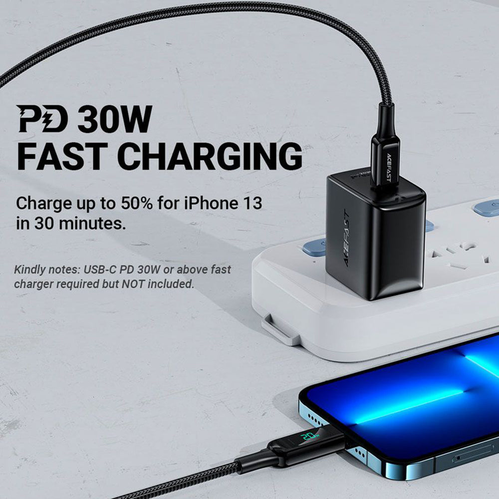 USB-C - Lightning Daten- und Ladekabel Acefast C6-01 Display, 20W, 1,2m, Schwarz