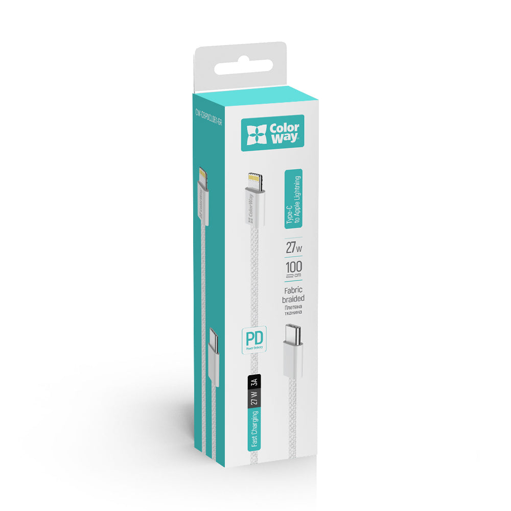 USB-C to Lightning Data and Charging Cable ColorWay CW-CBPDCL061, 27W, 1m, Gray