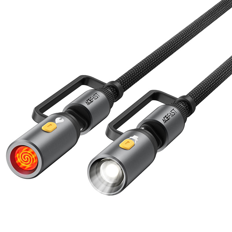 USB-C Daten- und Ladekabel / Taschenlampe - USB-C / Elektrisches Feuerzeug Acefast J4, 60W, 1.2m, Schwarz