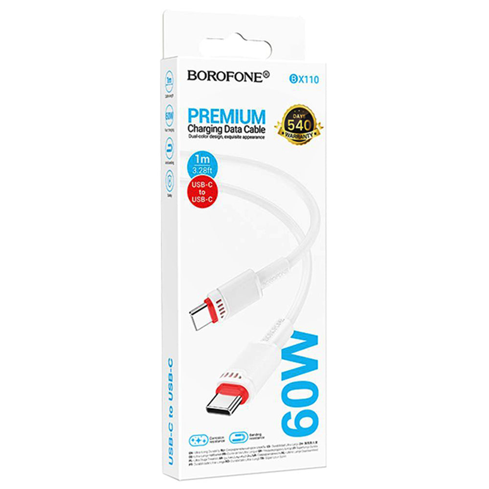 Daten- und Ladekabel USB-C - USB-C Borofone BX110 Beneficio, 60W, 1m, Weiß