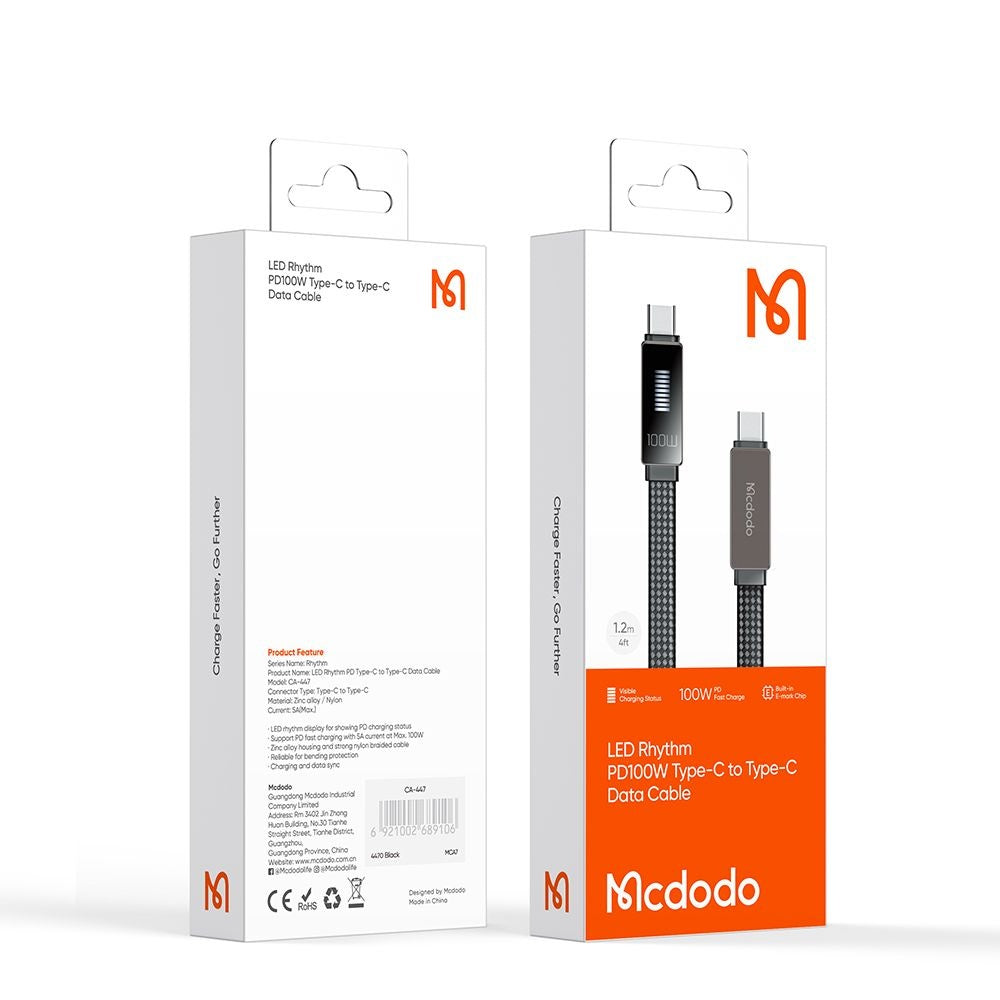Daten- und Ladekabel USB-C - USB-C McDodo CA-4470 Rythm Display, 100W, 1.2m, Schwarz