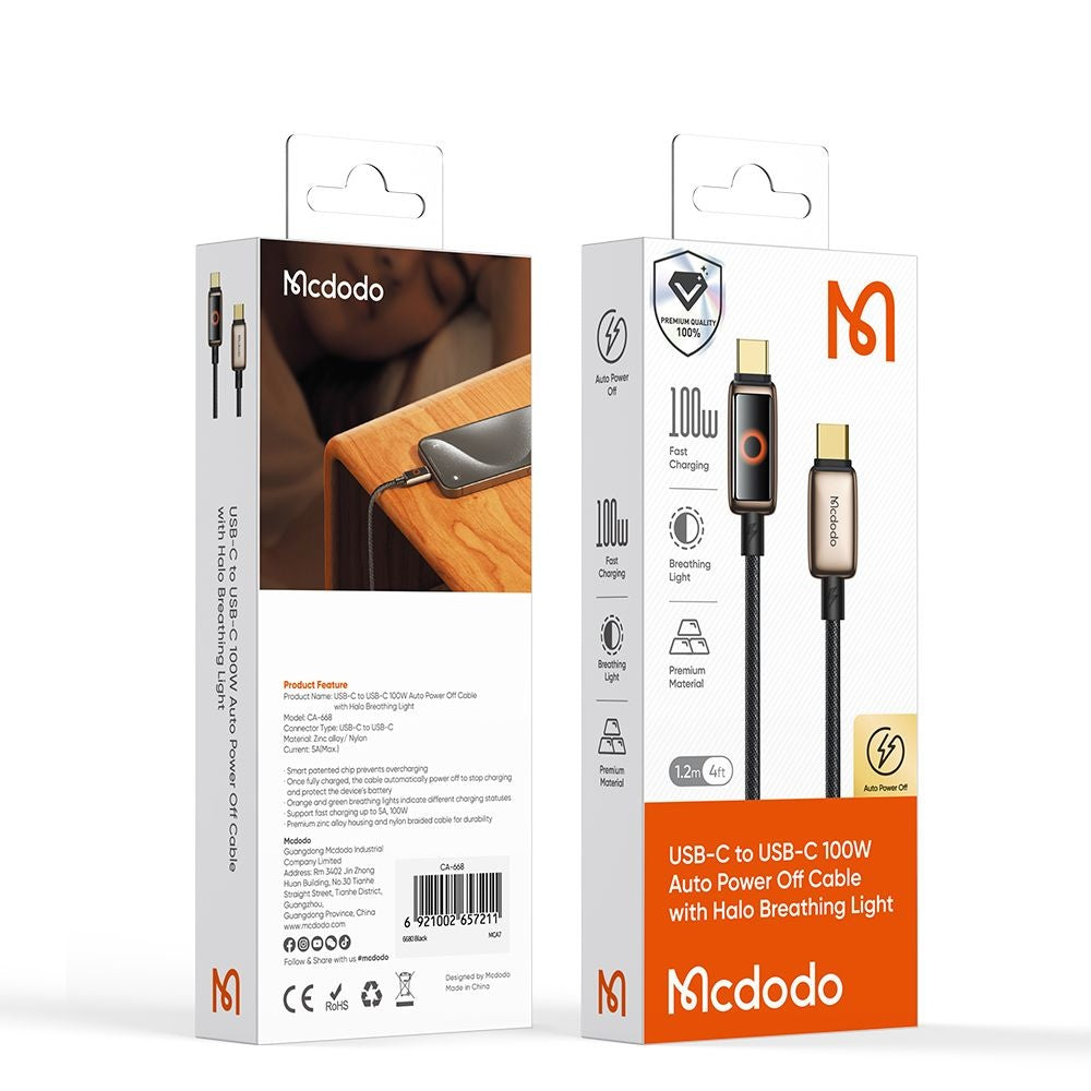 USB-C Daten- und Ladekabel - USB-C McDodo CA-6681 Auto Power Off, 100W, 1.2m, Gold