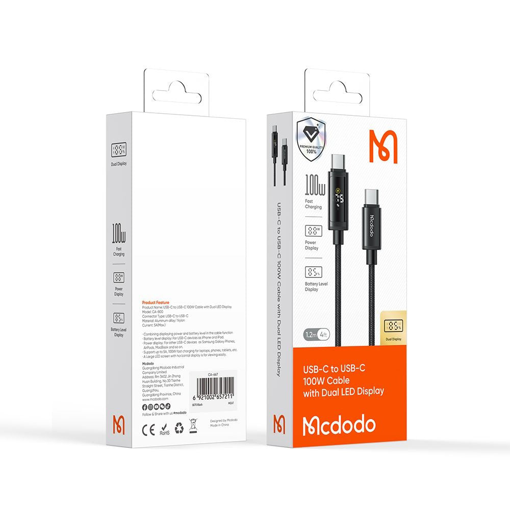 USB-C Daten- und Ladekabel - USB-C McDodo CA-8000 Display, 100W, 1.2m, Schwarz