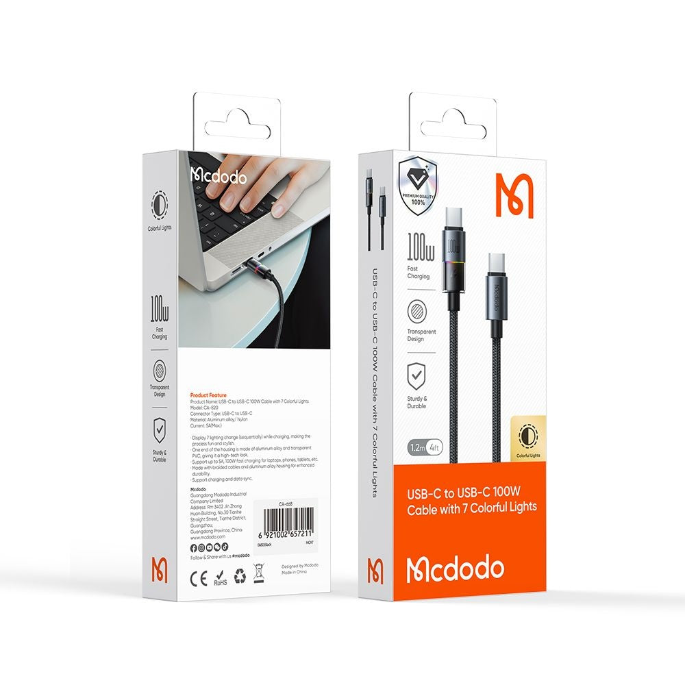 USB-C Daten- und Ladekabel - USB-C McDodo CA-8200 Colorful, 100W, 1.2m, Schwarz