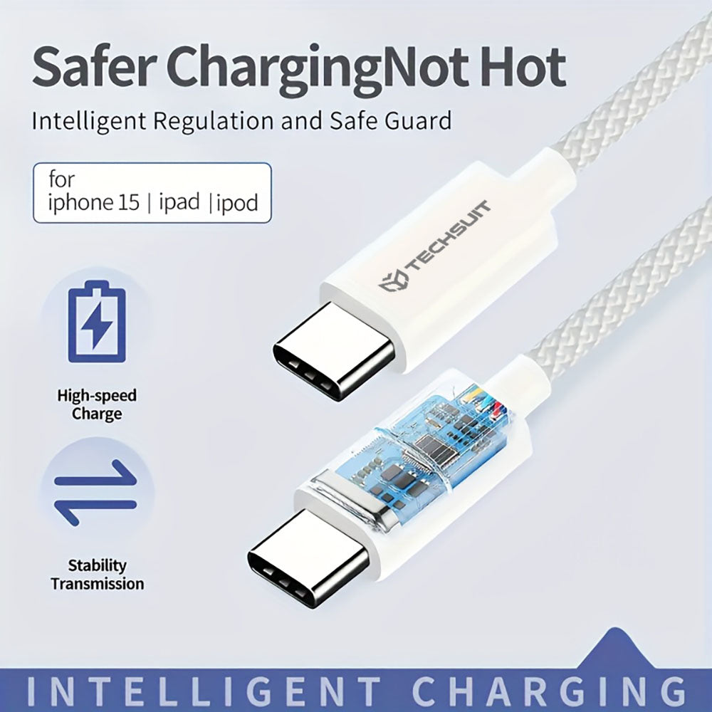 USB-C Data and Charging Cable - USB-C Techsuit PCB114D, 60W, 1m, Blue