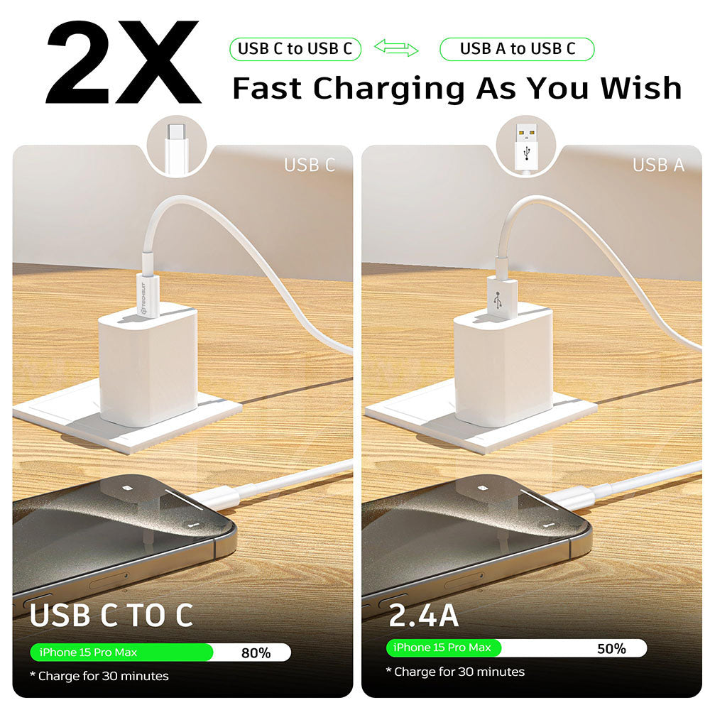 Daten- und Ladekabel USB-C - USB-C Techsuit PCB130, 60W, 1m, Weiß