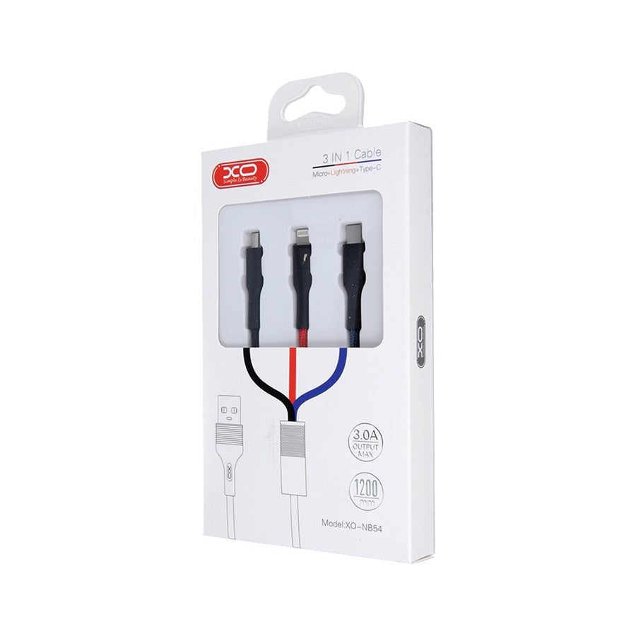 Ladekabel USB-A - Lightning / microUSB / USB-C XO Design NB54, 18W, 1,2m, Mehrfarbig