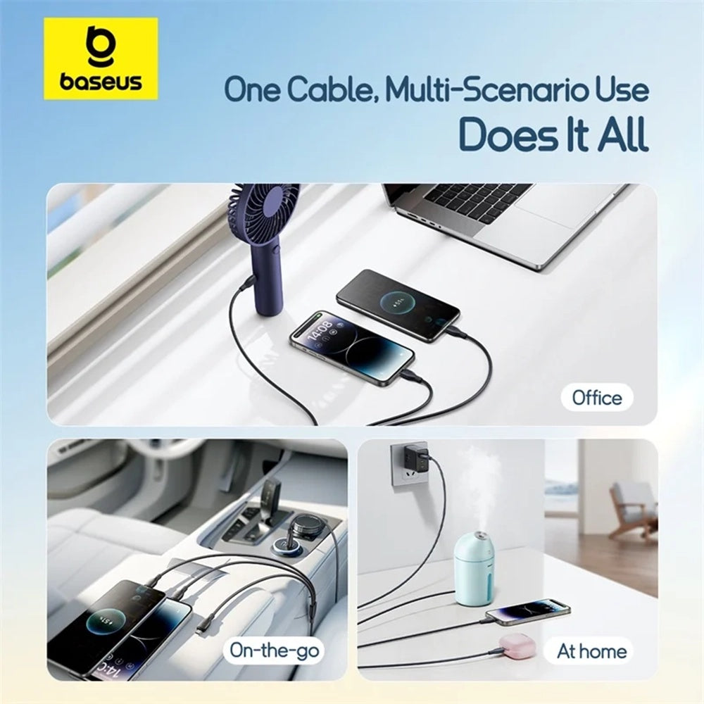 USB-A Charging Cable - Lightning / microUSB / USB-C Baseus Ultra Fast 3in1, 18W, 1.3m, Black P10376303121-00