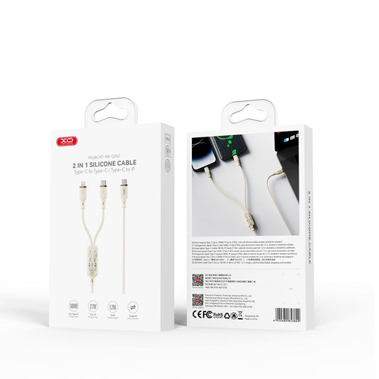 USB-C - Lightning / USB-C Charging Cable XO Design NB-Q262 2in1, 100W, 1.2m, Beige