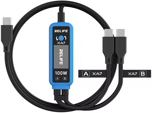 USB-C Ladekabel - 2 x USB-C Relife XA7 Display, 100W, 1,33m, Schwarz