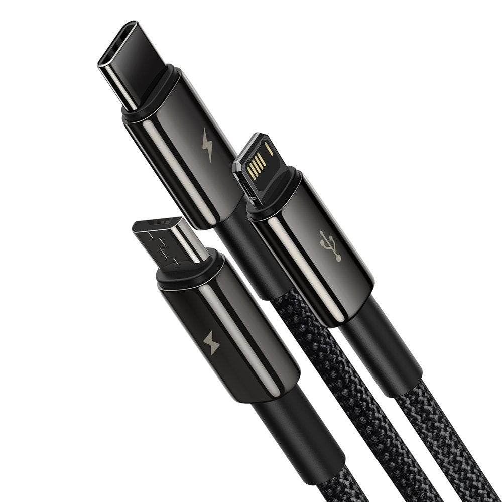 Ladekabel USB-A - Lightning / microUSB / USB-C Baseus Tungsten Gold 3in1, 18W, 1,5m, Schwarz CAMLTWJ-01