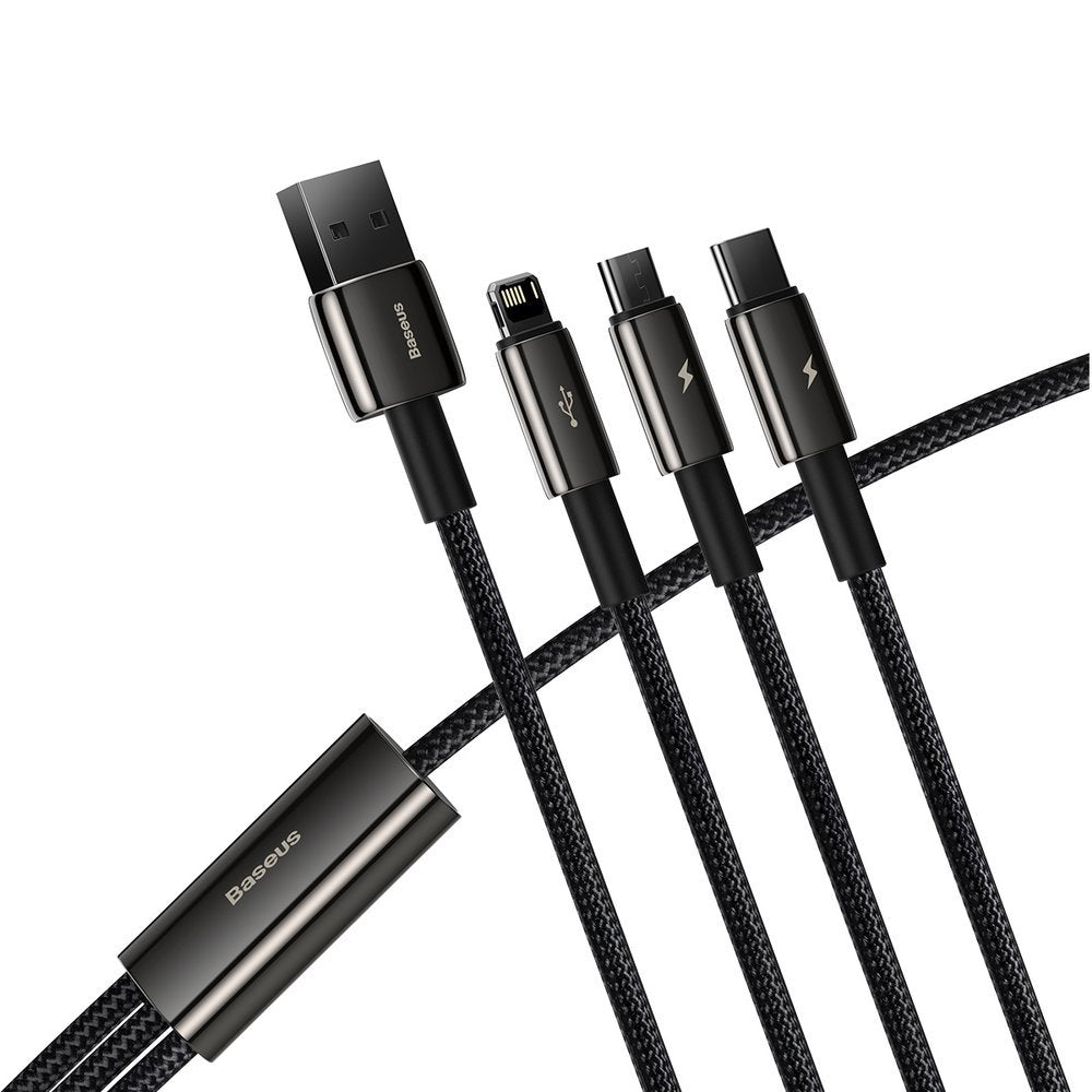 Ladekabel USB-A - Lightning / microUSB / USB-C Baseus Tungsten Gold 3in1, 18W, 1,5m, Schwarz CAMLTWJ-01