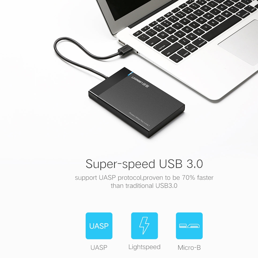 UGREEN US221 Rack für HDD / SSD SATA 2,5 Zoll, USB 3.0, Schwarz