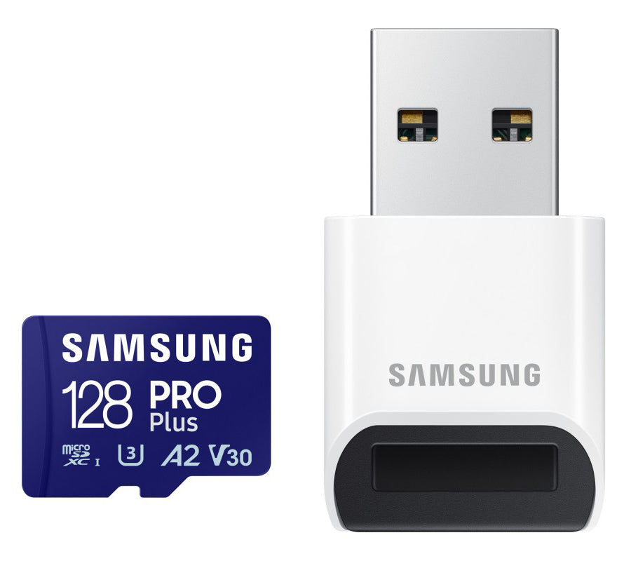 Samsung PRO Plus microSDXC Speicherkarte, 128Gb, Klasse 10 / UHS-1 U3, mit Kartenleser MB-MD128SB/WW