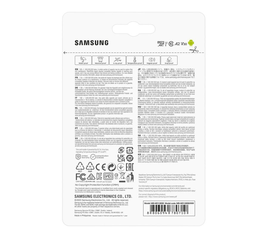 Samsung PRO Plus microSDXC Speicherkarte, 128Gb, Klasse 10 / UHS-1 U3, mit Kartenleser MB-MD128SB/WW