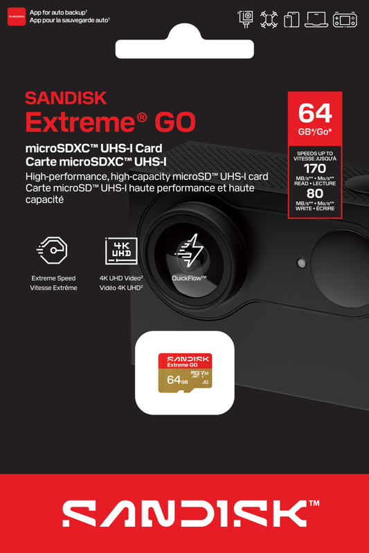 microSDXC Speicherkarte SanDisk Extreme GO Android A2, 64GB, Klasse 10 / UHS-1 U1 SDSQXGN-064G-GN6MN