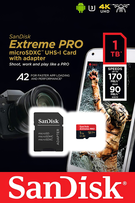 microSDXC Speicherkarte SanDisk Extreme Pro, 1TB, Klasse 10 / UHS-1 U3, mit Adapter SDSQXCD-1T00-GN6MA