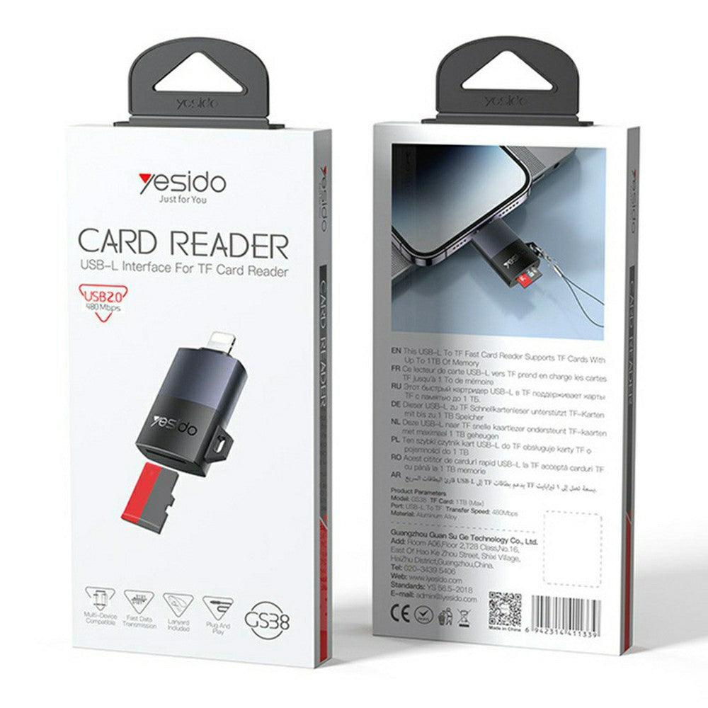 Lightning-Kartenleser Yesido GS38, microSD, Grau, Wiederverpackt