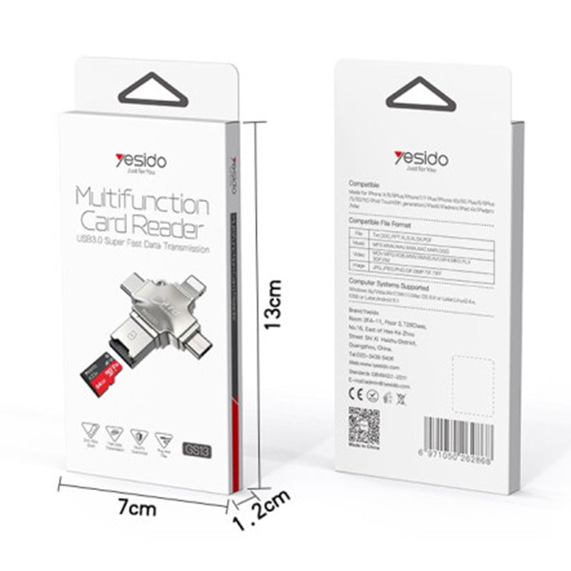 USB / USB-C / Lightning / microUSB Kartenleser Yesido GS13, microSD, Silber