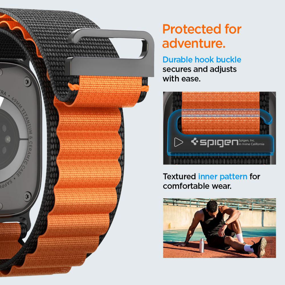 Spigen WBF1 Armband für Apple Watch 49mm / 46mm / 45mm / 44mm Serie, Schwarz Orange AMP10145