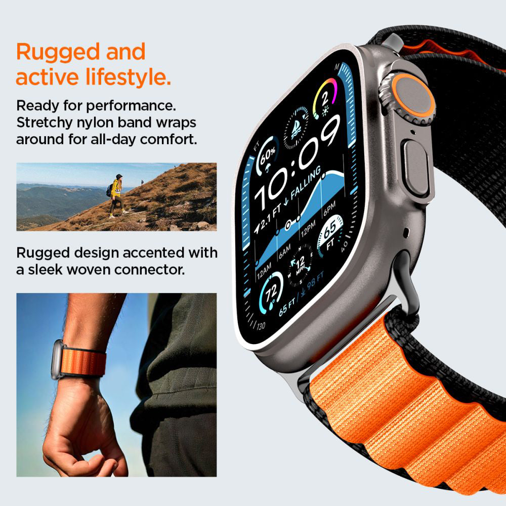 Spigen WBF1 Armband für Apple Watch 49mm / 46mm / 45mm / 44mm Serie, Schwarz Orange AMP10145