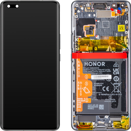 Touchscreen Display Touchscreen Honor Magic4 Pro, mit Rahmen und Akku, Schwarz, Service Pack 0235AGXA