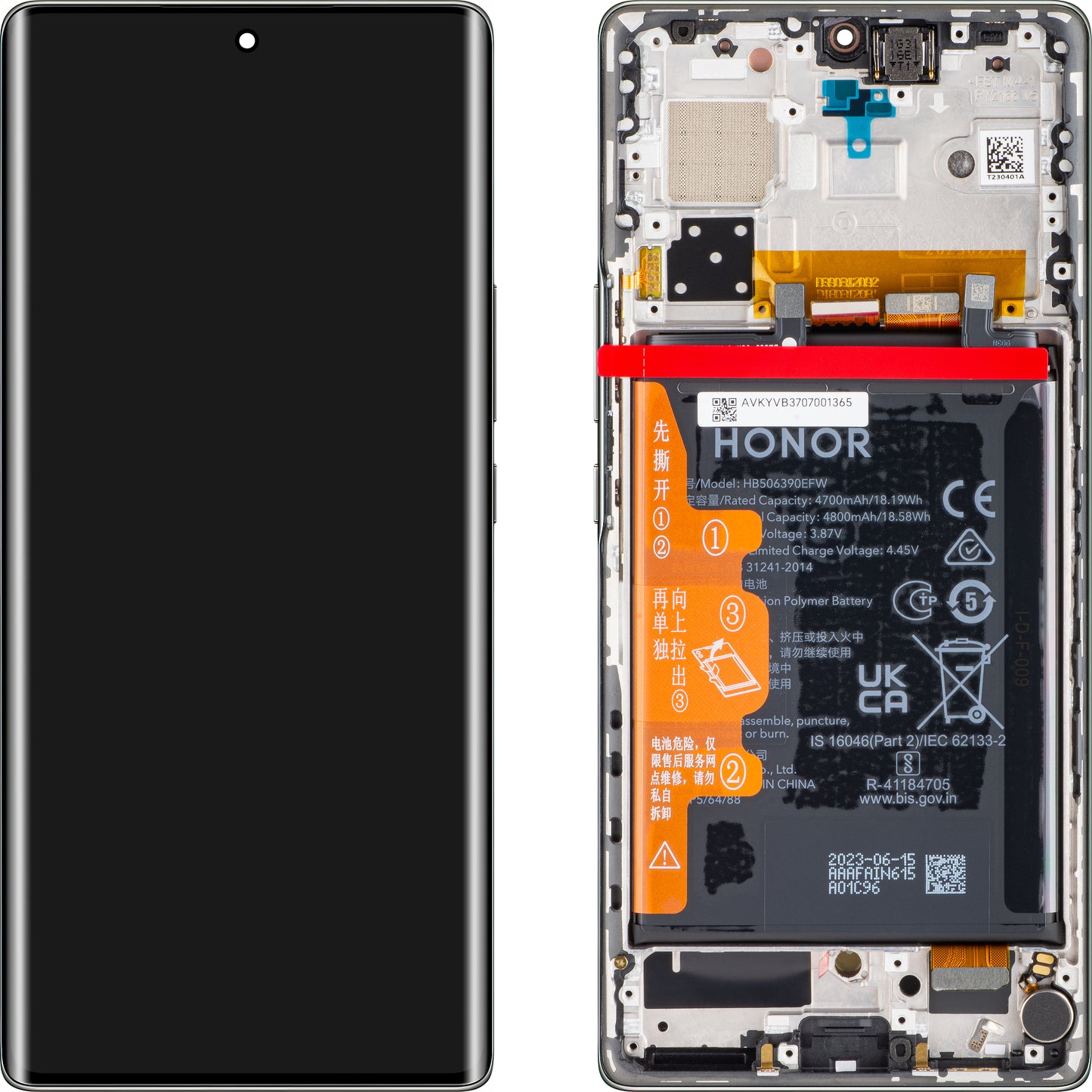 Touchscreen-Display Honor 70, mit Rahmen und Akku, Midnight Black, Service Pack 0235ACMF