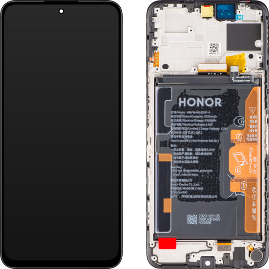Touchscreen Display Touchscreen Honor 90 Smart / X7b 4G, mit Rahmen und Akku, Schwarz (Midnight Black), Service Pack 0235AHDQ