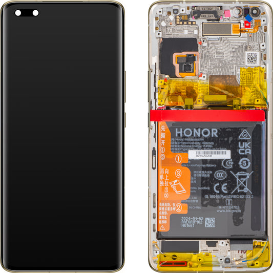 Touchscreen Display Touchscreen Honor Magic4 Pro, mit Rahmen und Akku, Gold, Service Pack 0235AGXB